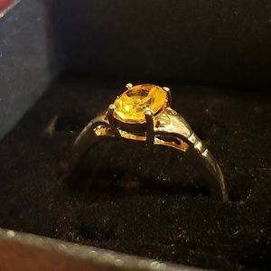 Silver Ring w/ Golden Topaz & White Sapphires
